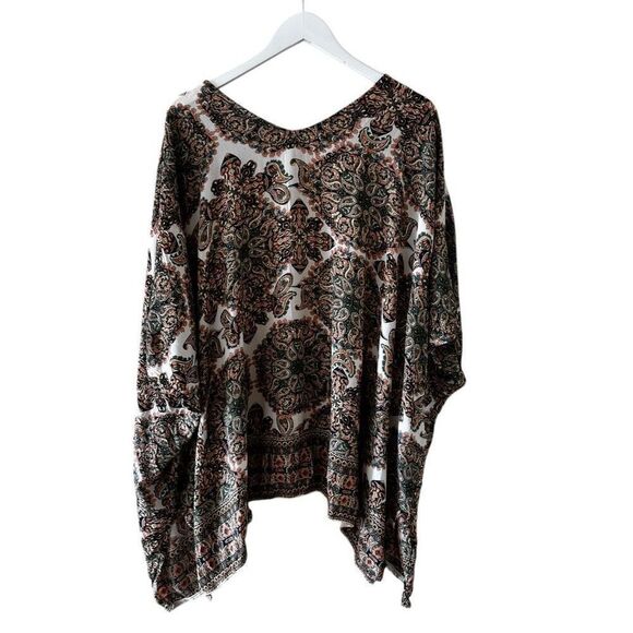 Angie Bohemian Open Front Wrap Floral Paisley Beach Drape Arm Holes Sz S #2410 - Picture 4 of 11